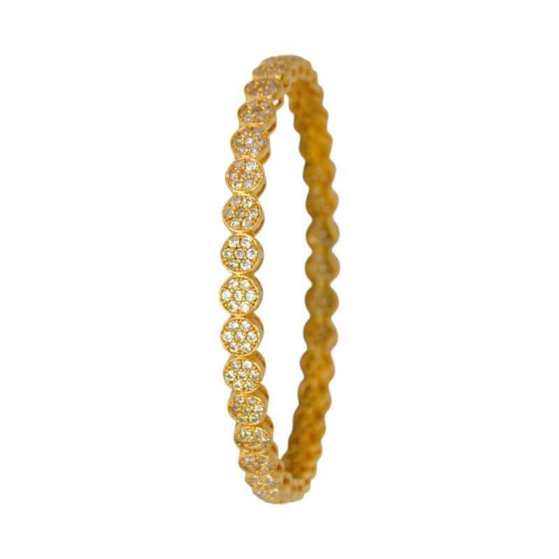 Trendy Round Floral Design White CZ Bangle - KSupreme