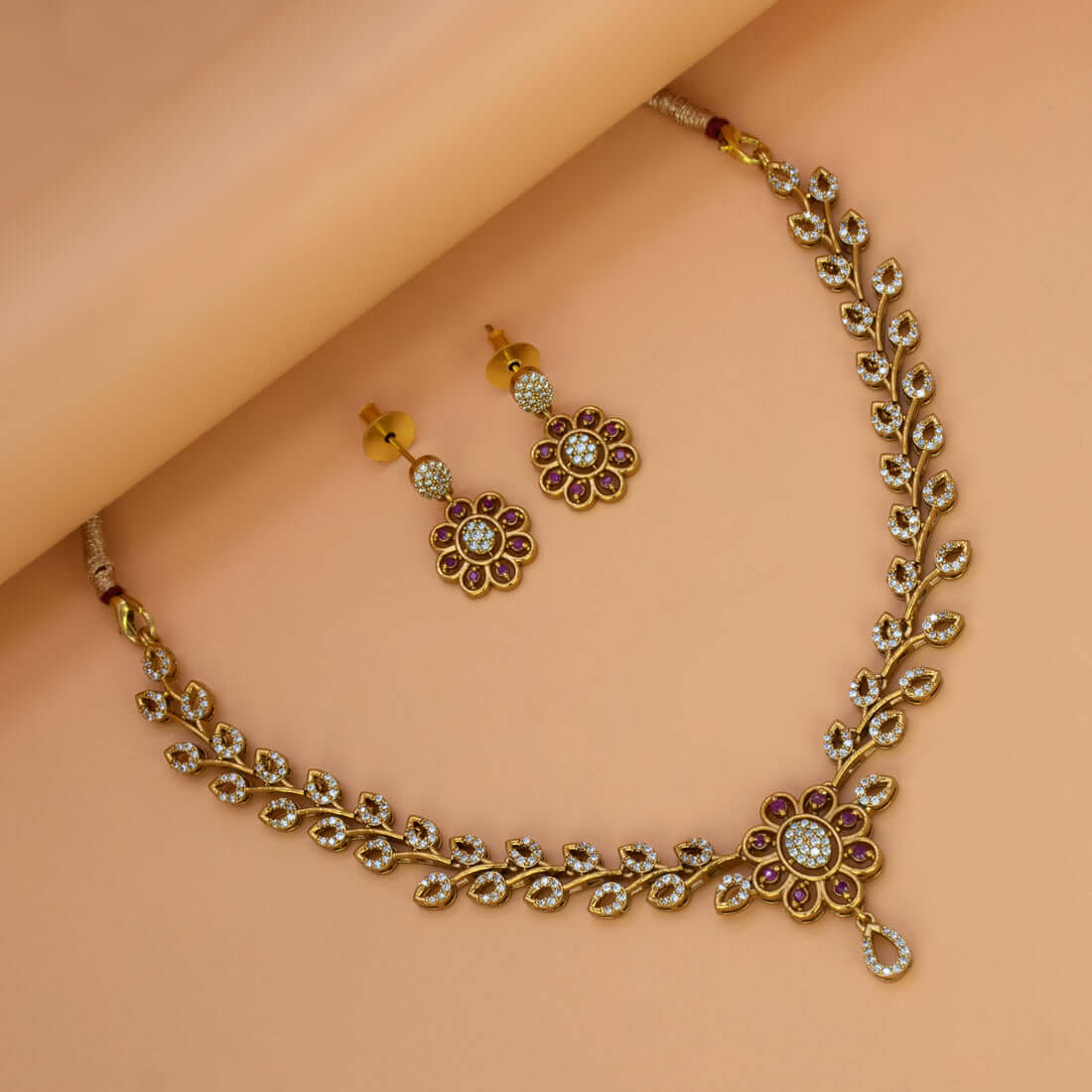 Victorian Antique Gold Leaf Stone Necklace Set - K Supreme